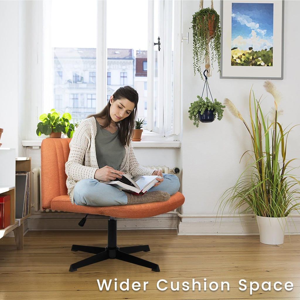 BOSSIN Criss Cross Chair Armless Office Desk Chair No Wheels,Fabric Padded Modern Swivel Vanity Chair office chair