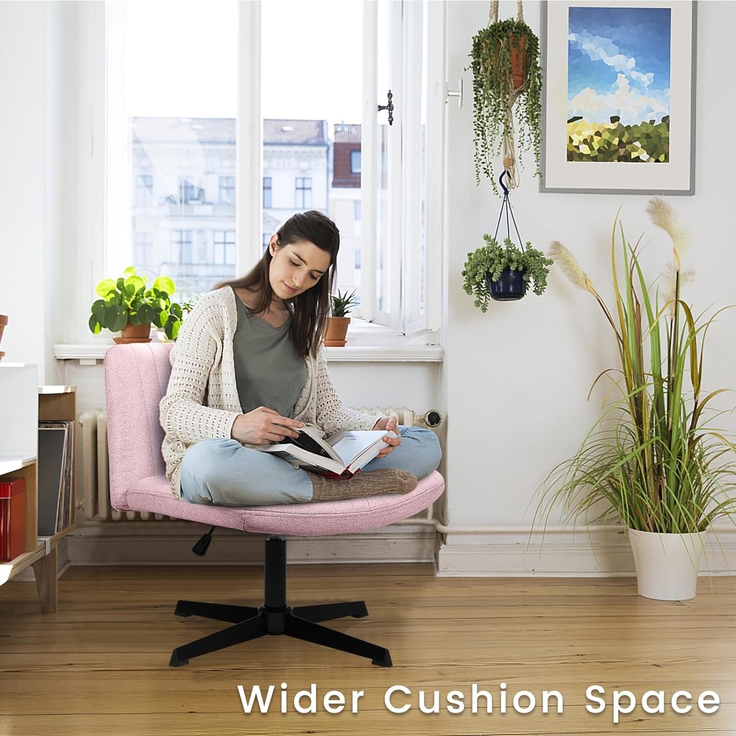 BOSSIN Criss Cross Chair Armless Office Desk Chair No Wheels,Fabric Padded Modern Swivel Vanity Chair office chair