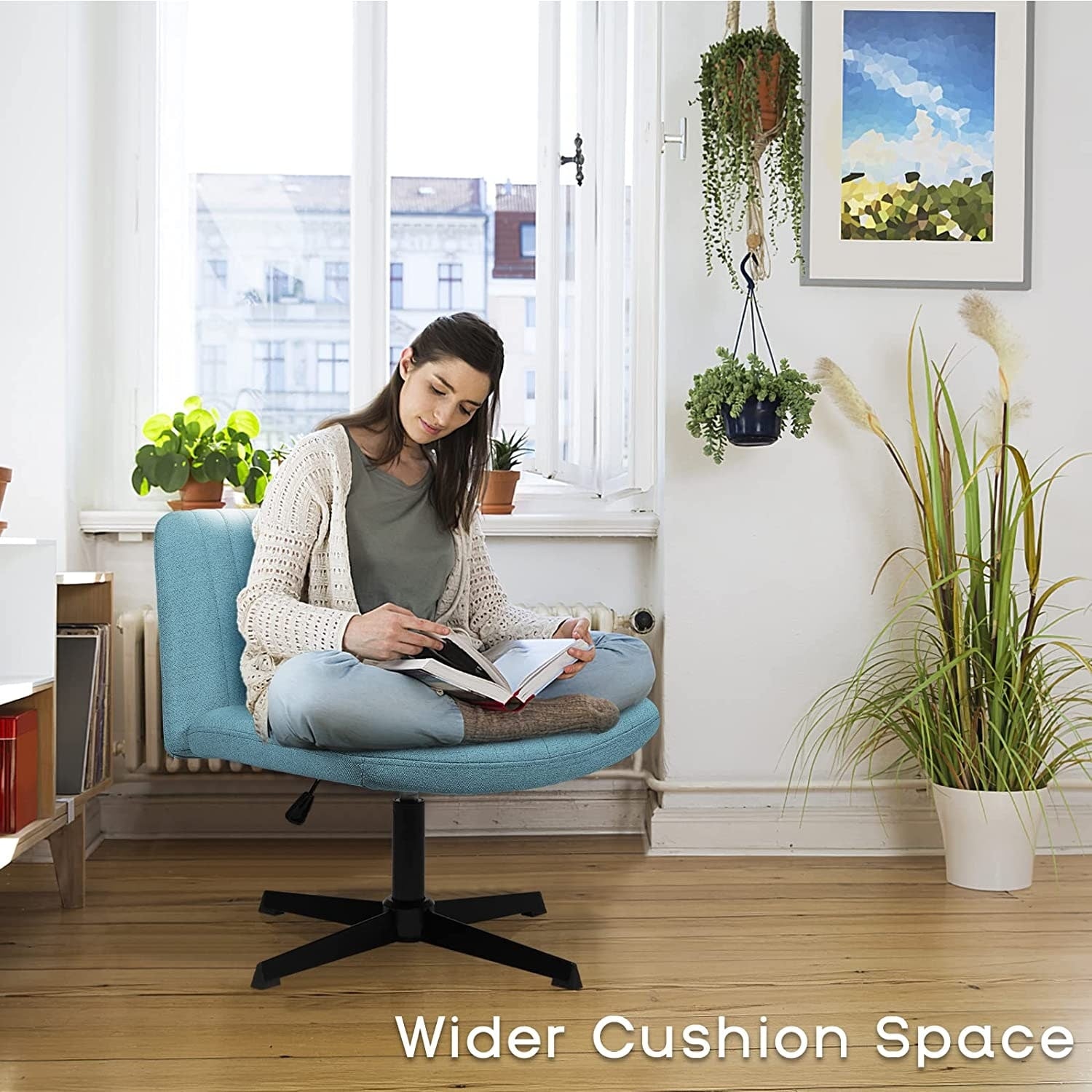 BOSSIN Criss Cross Chair Armless Office Desk Chair No Wheels,Fabric Padded Modern Swivel Vanity Chair office chair