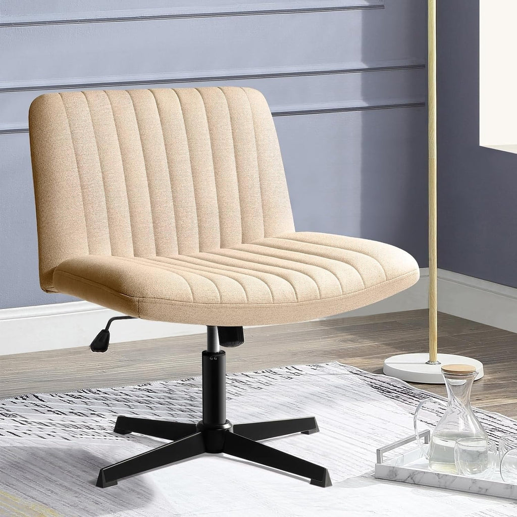 BOSSIN Criss Cross Chair Armless Office Desk Chair No Wheels,Fabric Padded Modern Swivel Vanity Chair office chair