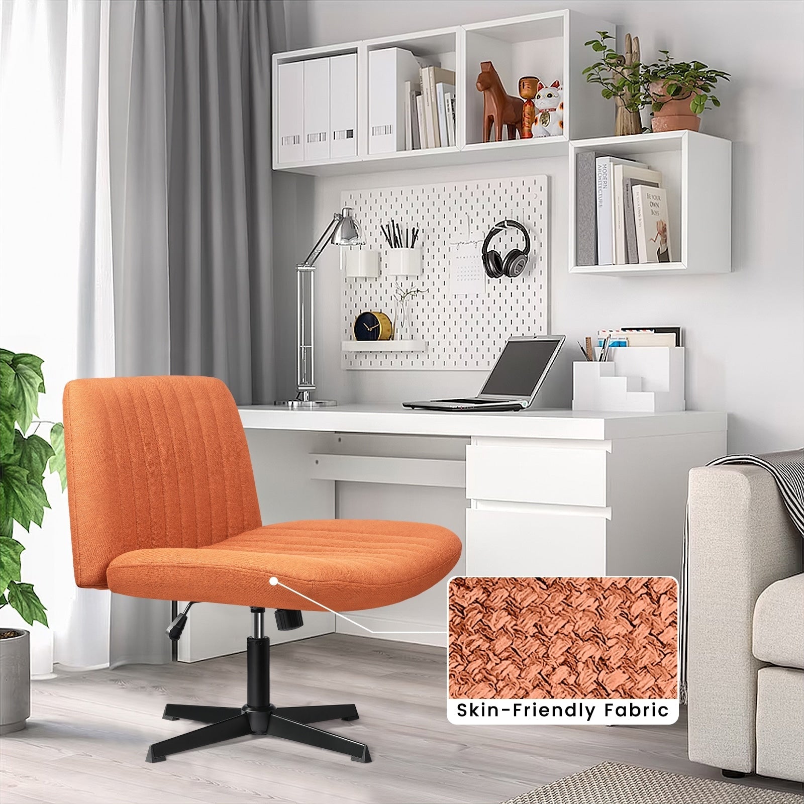 BOSSIN Criss Cross Chair Armless Office Desk Chair No Wheels,Fabric Padded Modern Swivel Vanity Chair office chair