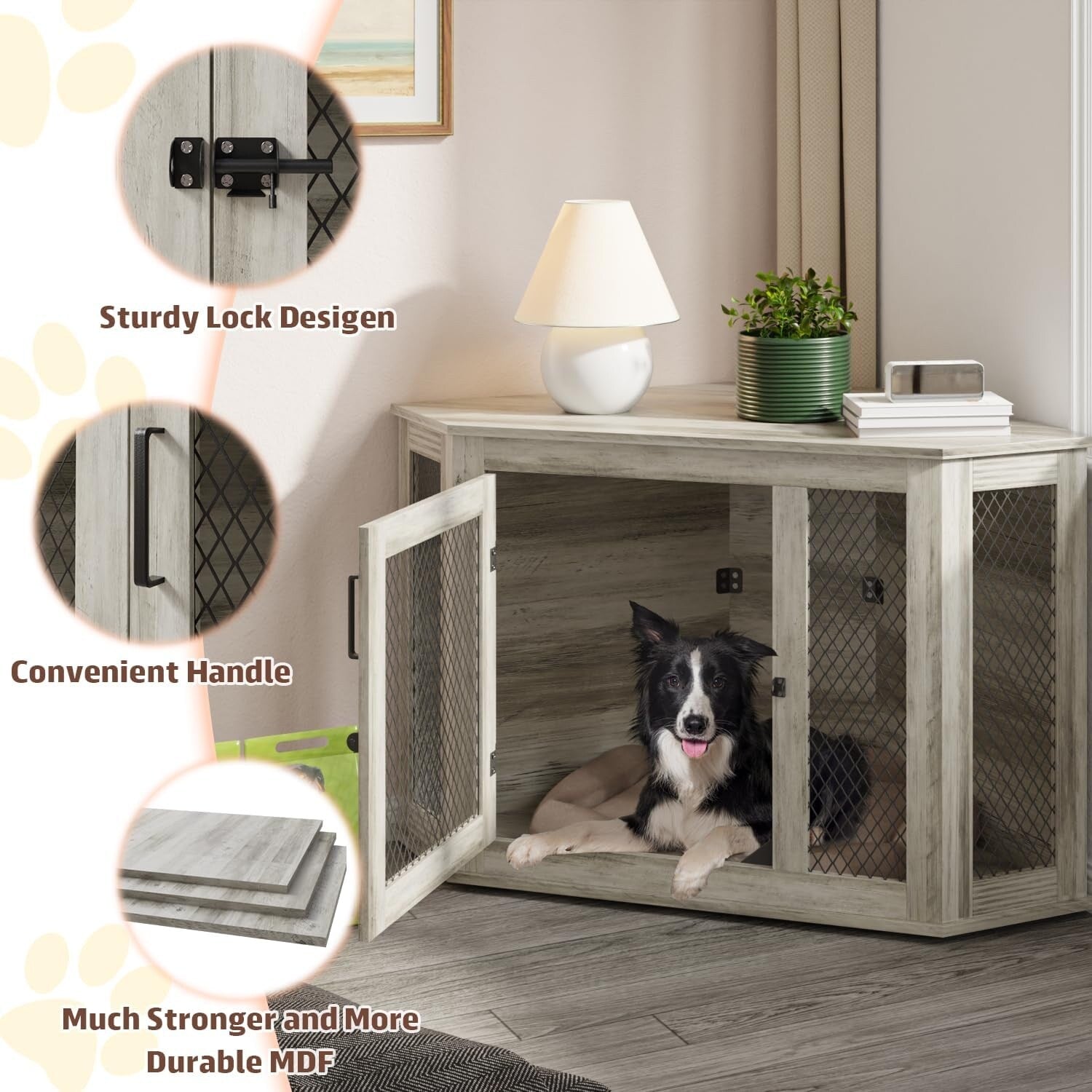 BOSSIN Corner Dog Crate Furniture,44/52 inch Wooden Dog Kennel Furniture with Mesh,Decorative Wood Dog House for Indoor use
