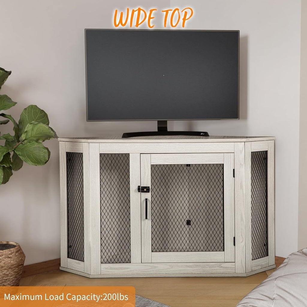 BOSSIN Corner Dog Crate Furniture,44/52 inch Wooden Dog Kennel Furniture with Mesh,Decorative Wood Dog House for Indoor use