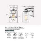 Bathroom Vanity Light,Wall Sconce Lamp Over Mirror with Clear Glass Shade