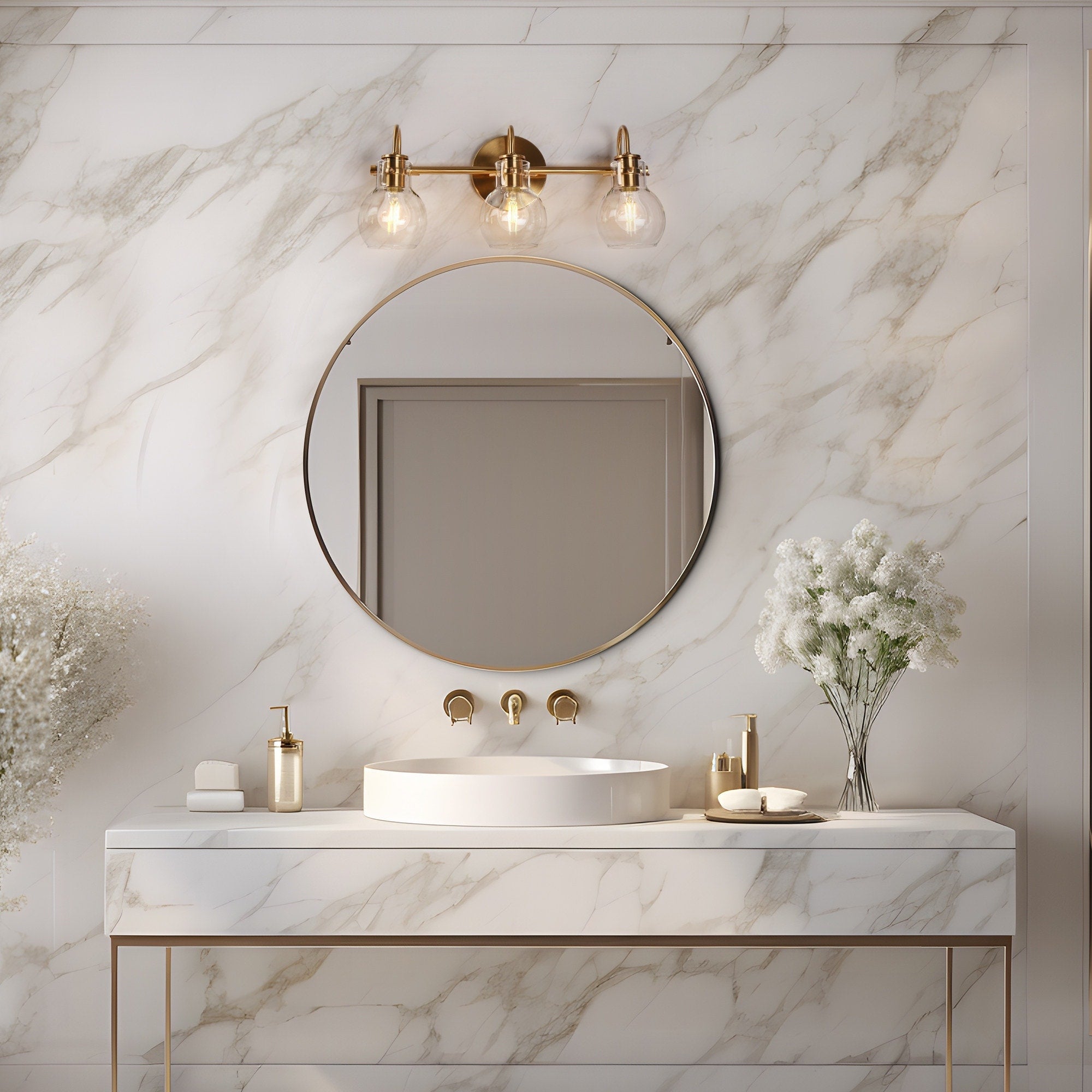 Modern 2/3/4/5-Light Bathroom Vanity Light Globe Glass Wall Sconce Minimalist Design