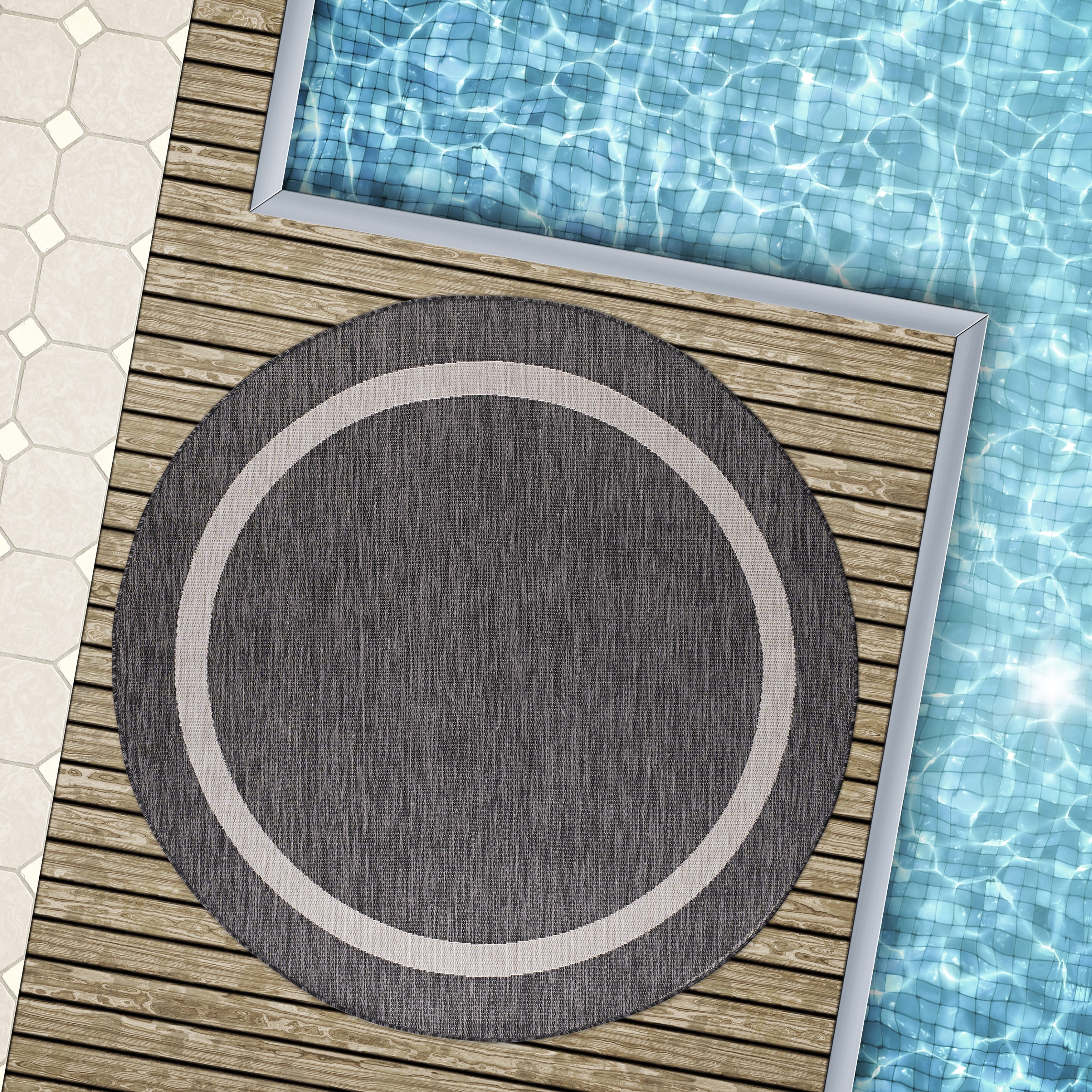 Beverly Rug Modern Bordered Indoor Outdoor Rug, Outside Carpet for Patio, Deck, Porch