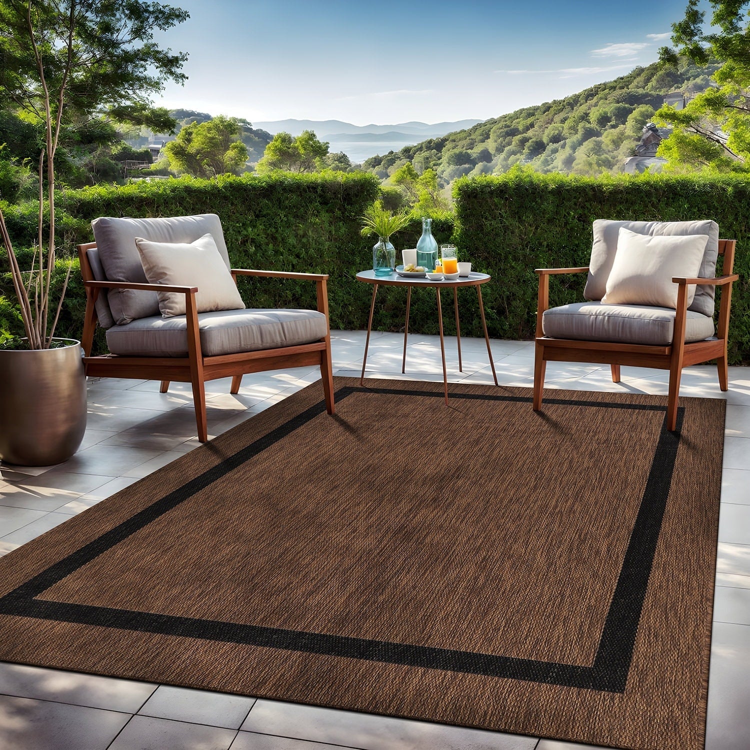 Beverly Rug Modern Bordered Indoor Outdoor Rug, Outside Carpet for Patio, Deck, Porch