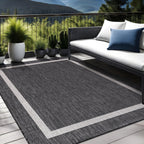 Beverly Rug Modern Bordered Indoor Outdoor Rug, Outside Carpet for Patio, Deck, Porch