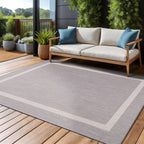 Beverly Rug Modern Bordered Indoor Outdoor Rug, Outside Carpet for Patio, Deck, Porch