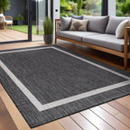 Beverly Rug Modern Bordered Indoor Outdoor Rug, Outside Carpet for Patio, Deck, Porch
