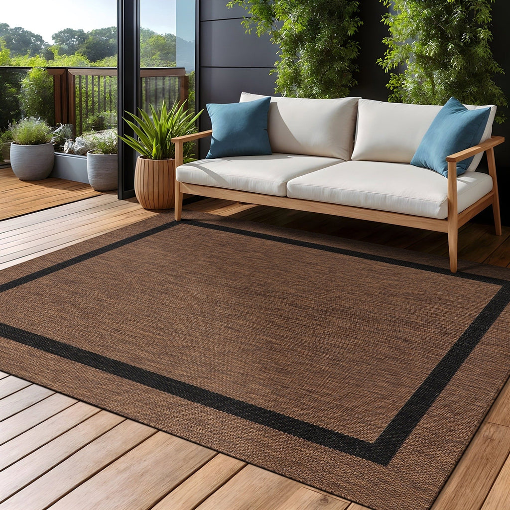 Beverly Rug Modern Bordered Indoor Outdoor Rug, Outside Carpet for Patio, Deck, Porch