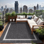 Beverly Rug Modern Bordered Indoor Outdoor Rug, Outside Carpet for Patio, Deck, Porch
