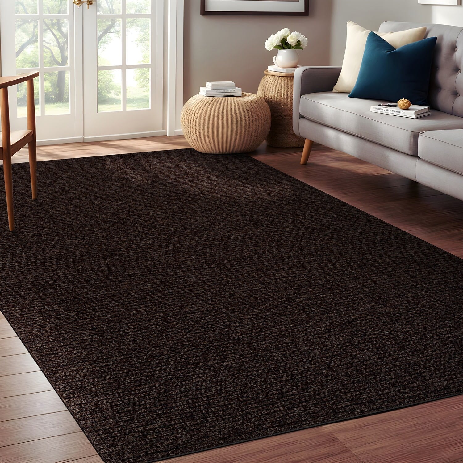 Beverly Rug Solid Color Non-Slip Rubber Back Washable Indoor Area Rug