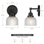 Black Bathroom Vanity Wall Light with Clear Prismatic Glass Shade