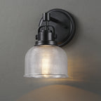 Black Bathroom Vanity Wall Light with Clear Prismatic Glass Shade