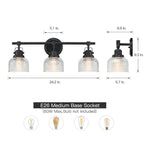 Black Bathroom Vanity Wall Light with Clear Prismatic Glass Shade