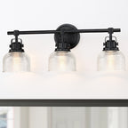 Black Bathroom Vanity Wall Light with Clear Prismatic Glass Shade