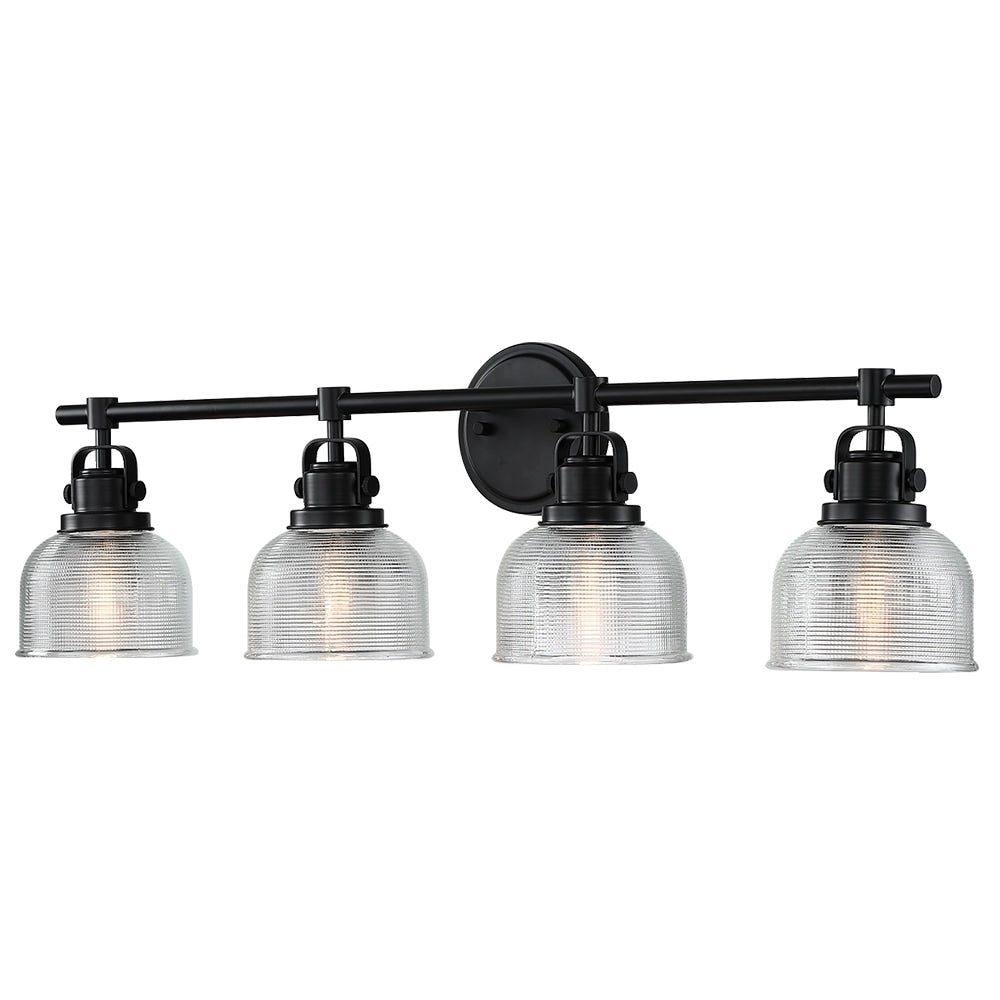 Black Bathroom Vanity Wall Light with Clear Prismatic Glass Shade