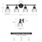 Black Bathroom Vanity Wall Light with Clear Prismatic Glass Shade