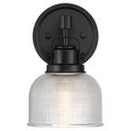 Black Bathroom Vanity Wall Light with Clear Prismatic Glass Shade