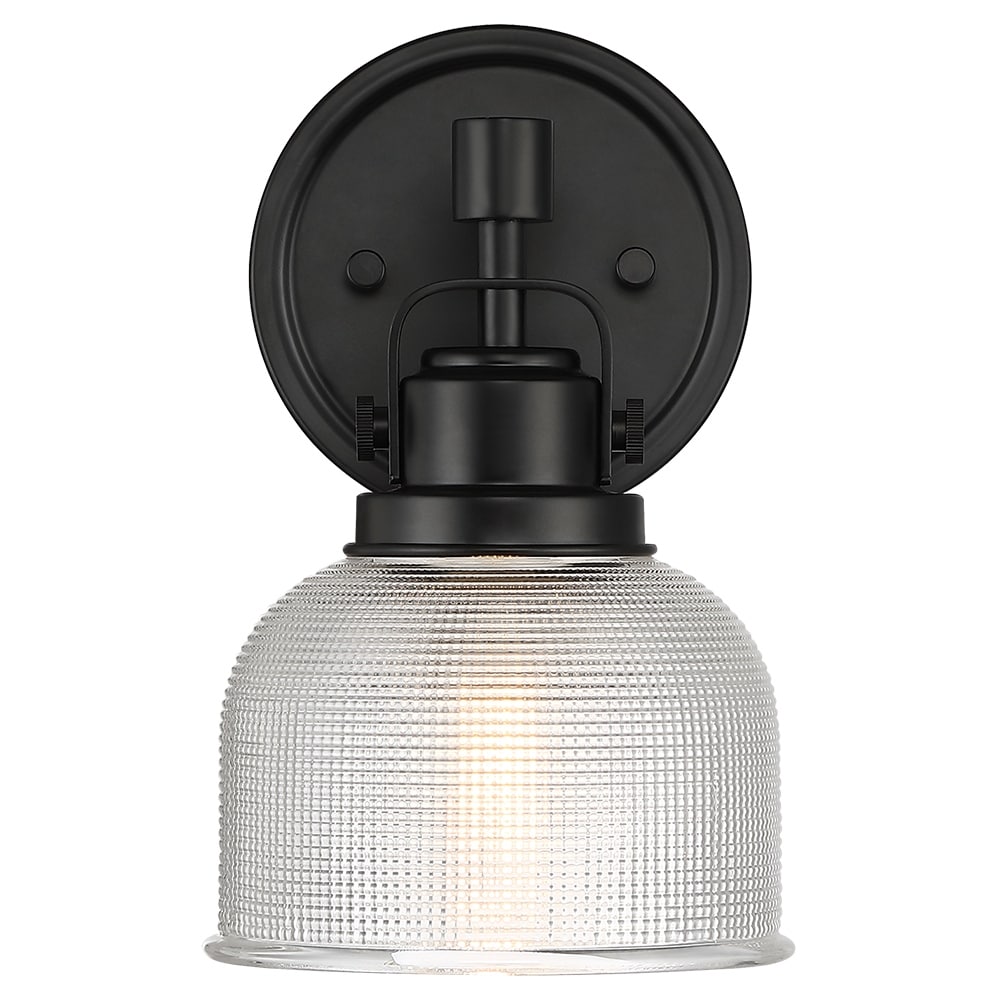 Black Bathroom Vanity Wall Light with Clear Prismatic Glass Shade