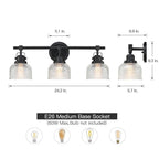 Black Bathroom Vanity Wall Light with Clear Prismatic Glass Shade