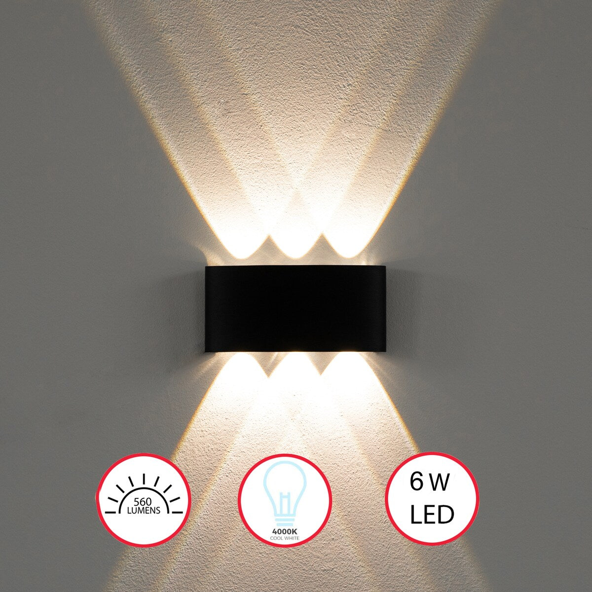 Black Contemporary Decorative Waterproof Aluminum Wall Lamp for Indoors and Outdoors, 8 Watt Cool White 4000K