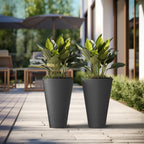 Black Tall Plastic Round Plant Pots / Large Indoor and Outdoor Flower Planters, 2 Piece Set