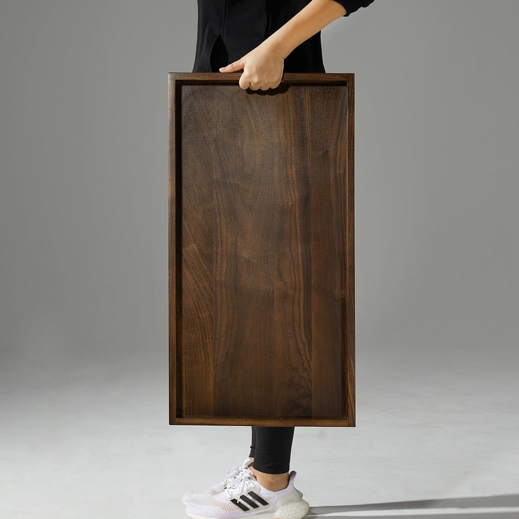 KINWELL Rectangle Black Walnut Wood Serving Tray Ottoman Tray