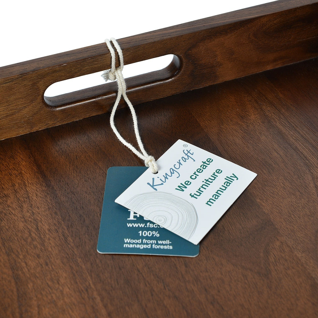 KINWELL Rectangle Black Walnut Wood Serving Tray Ottoman Tray