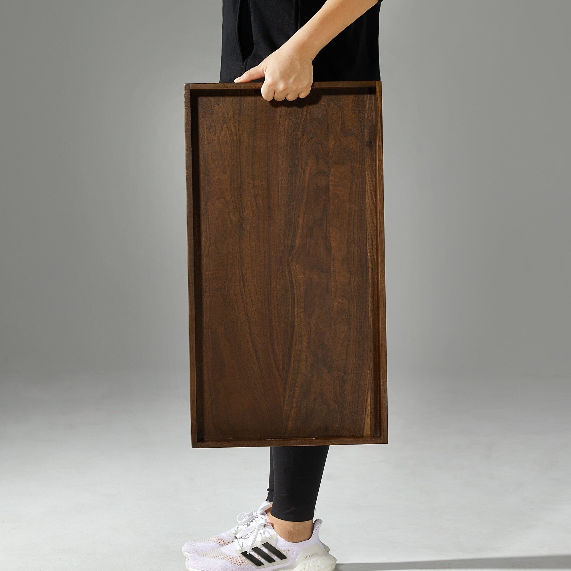 KINWELL Rectangle Black Walnut Wood Serving Tray Ottoman Tray