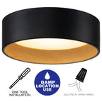 C Cattleya Black and Woodgrain 3CCT Integrated LED Flush Mount Ceiling Light