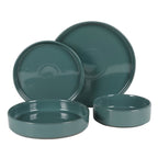 Bloomhouse Santorini Mist 16 Piece Double Bowl Terracotta Reactive Glaze Plates and Bowls Dinnerware Set