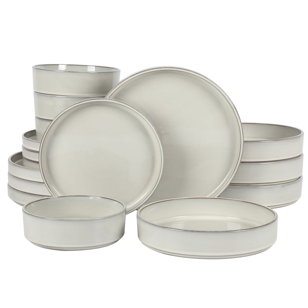 Bloomhouse Santorini Mist 16 Piece Double Bowl Terracotta Reactive Glaze Plates and Bowls Dinnerware Set