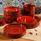 Bloomhouse Santorini Mist 16 Piece Double Bowl Terracotta Reactive Glaze Plates and Bowls Dinnerware Set