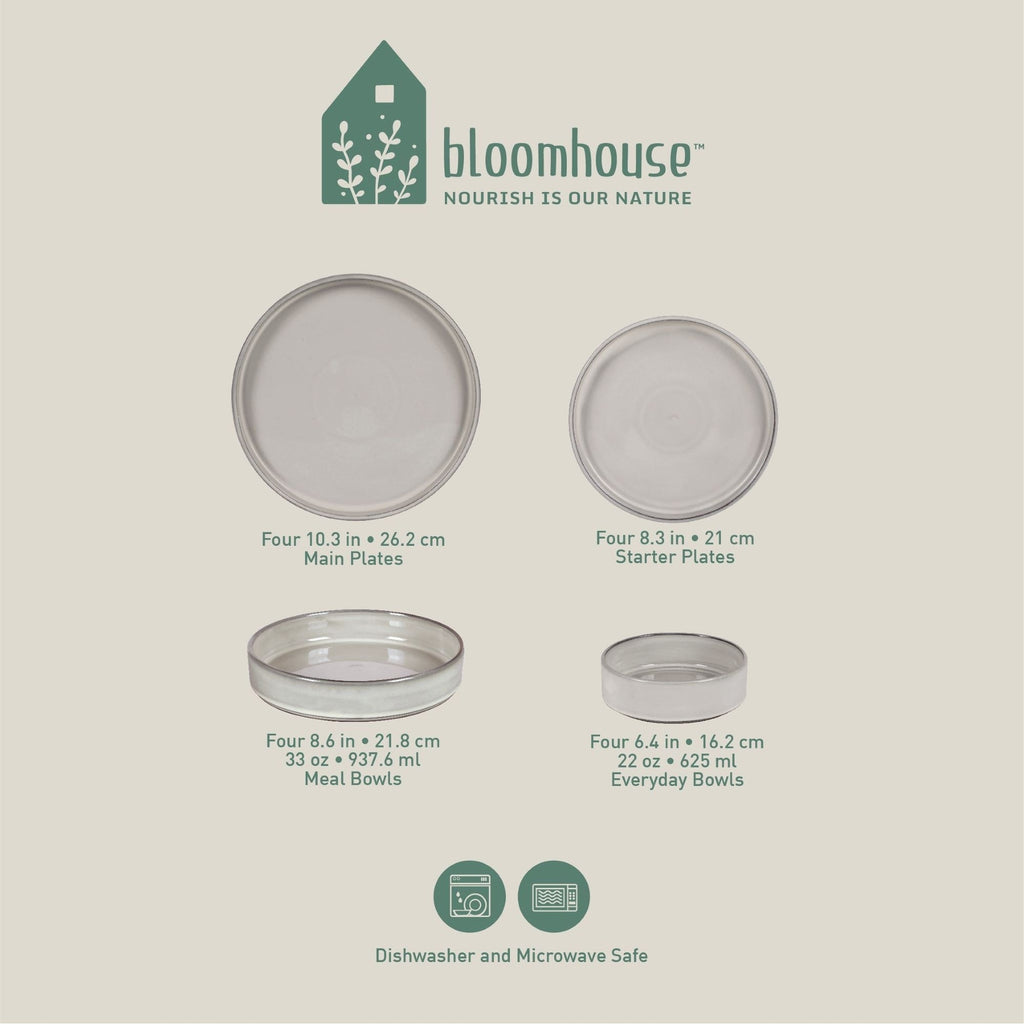 Bloomhouse Santorini Mist 16 Piece Double Bowl Terracotta Reactive Glaze Plates and Bowls Dinnerware Set