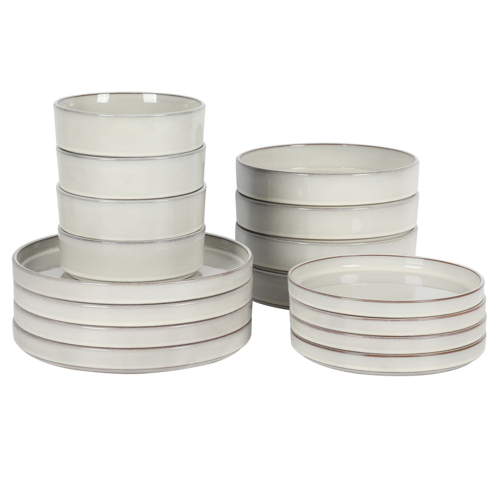 Bloomhouse Santorini Mist 16 Piece Double Bowl Terracotta Reactive Glaze Plates and Bowls Dinnerware Set