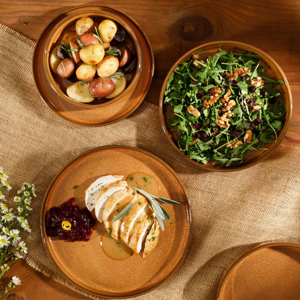 Bloomhouse Santorini Mist 16 Piece Double Bowl Terracotta Reactive Glaze Plates and Bowls Dinnerware Set