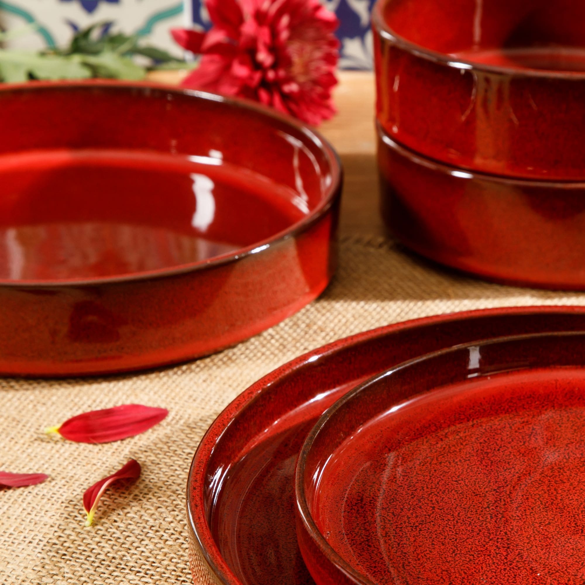 Bloomhouse Santorini Mist 16 Piece Double Bowl Terracotta Reactive Glaze Plates and Bowls Dinnerware Set