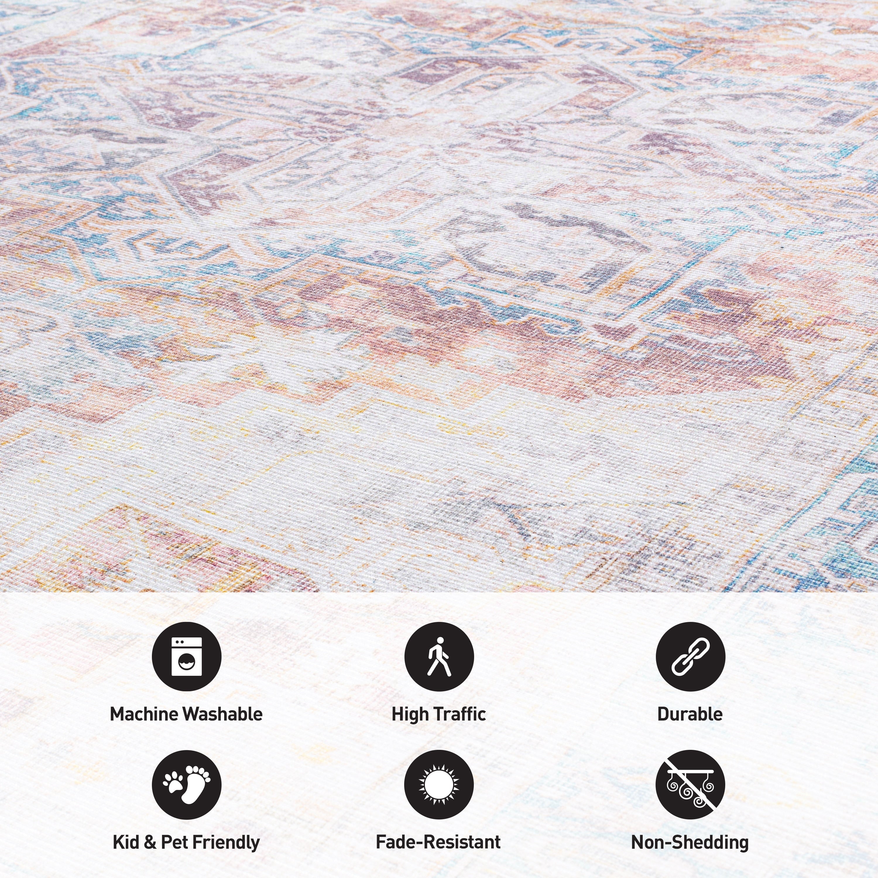 Bohemian Distressed Machine Washable Area Rug