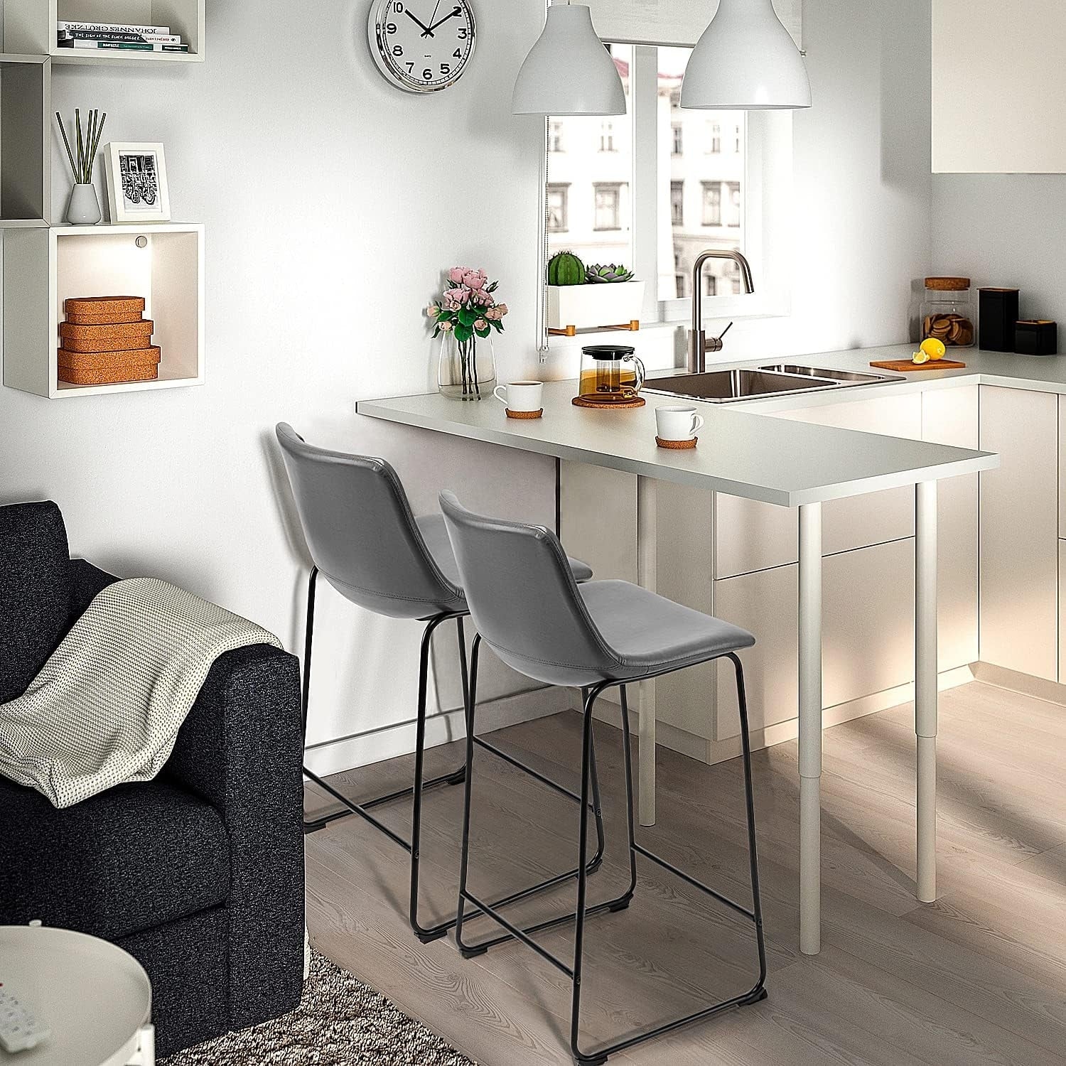 Bossin 18/26/30 inch Bar Stools,Counter Height Bar Stools with Back Modern PU Leather Stools Dining Chair with Footrest