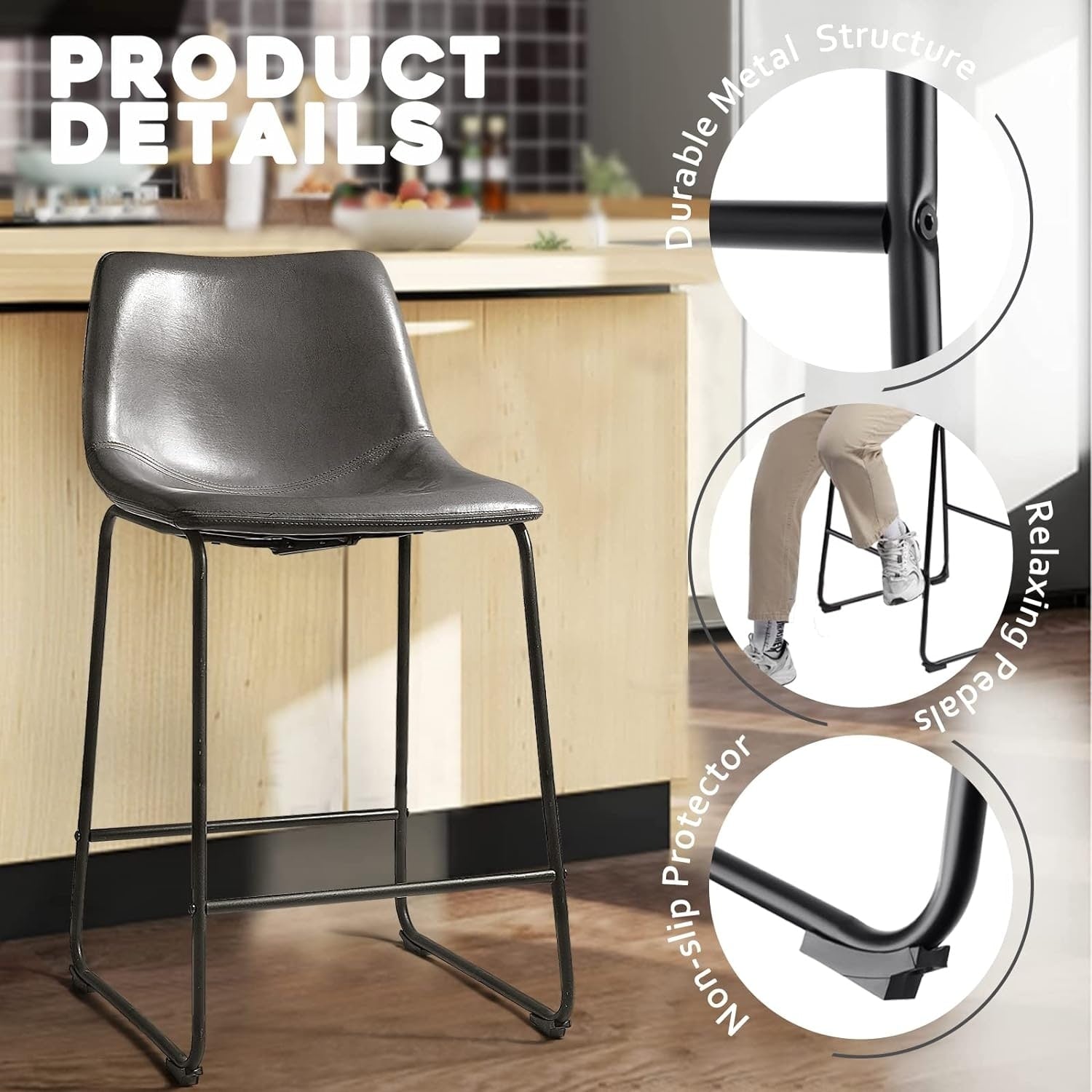 Bossin 18/26/30 inch Bar Stools,Counter Height Bar Stools with Back Modern PU Leather Stools Dining Chair with Footrest