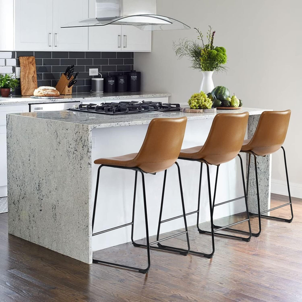 Bossin 18/26/30 inch Bar Stools,Counter Height Bar Stools with Back Modern PU Leather Stools Dining Chair with Footrest