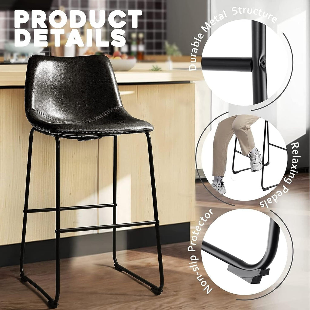 Bossin 18/26/30 inch Bar Stools,Counter Height Bar Stools with Back Modern PU Leather Stools Dining Chair with Footrest