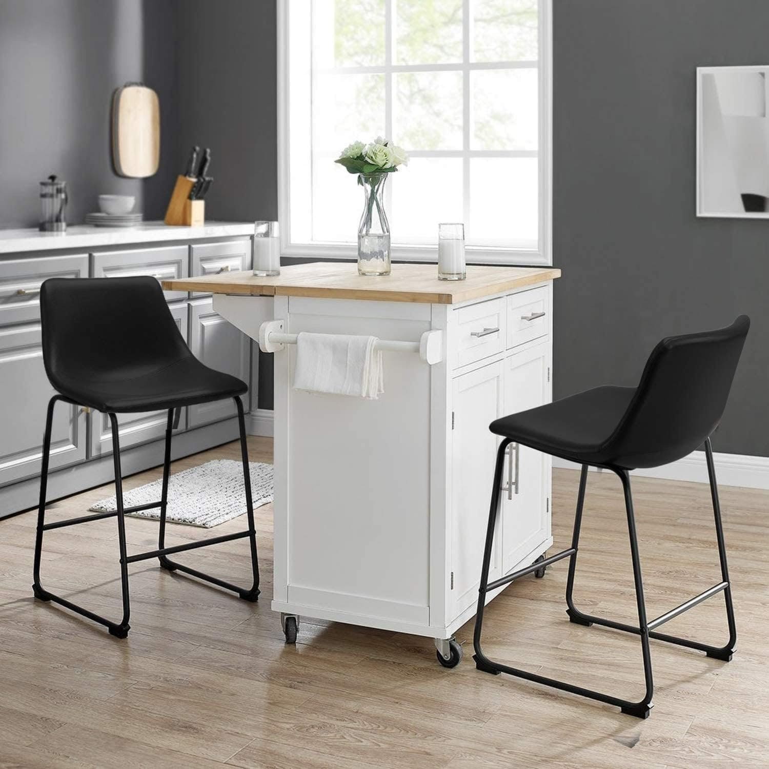 Bossin 18/26/30 inch Bar Stools,Counter Height Bar Stools with Back Modern PU Leather Stools Dining Chair with Footrest