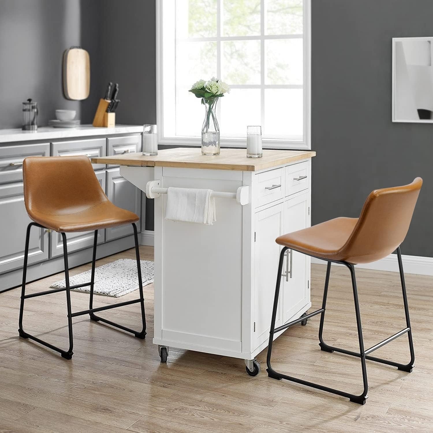 Bossin 18/26/30 inch Bar Stools,Counter Height Bar Stools with Back Modern PU Leather Stools Dining Chair with Footrest