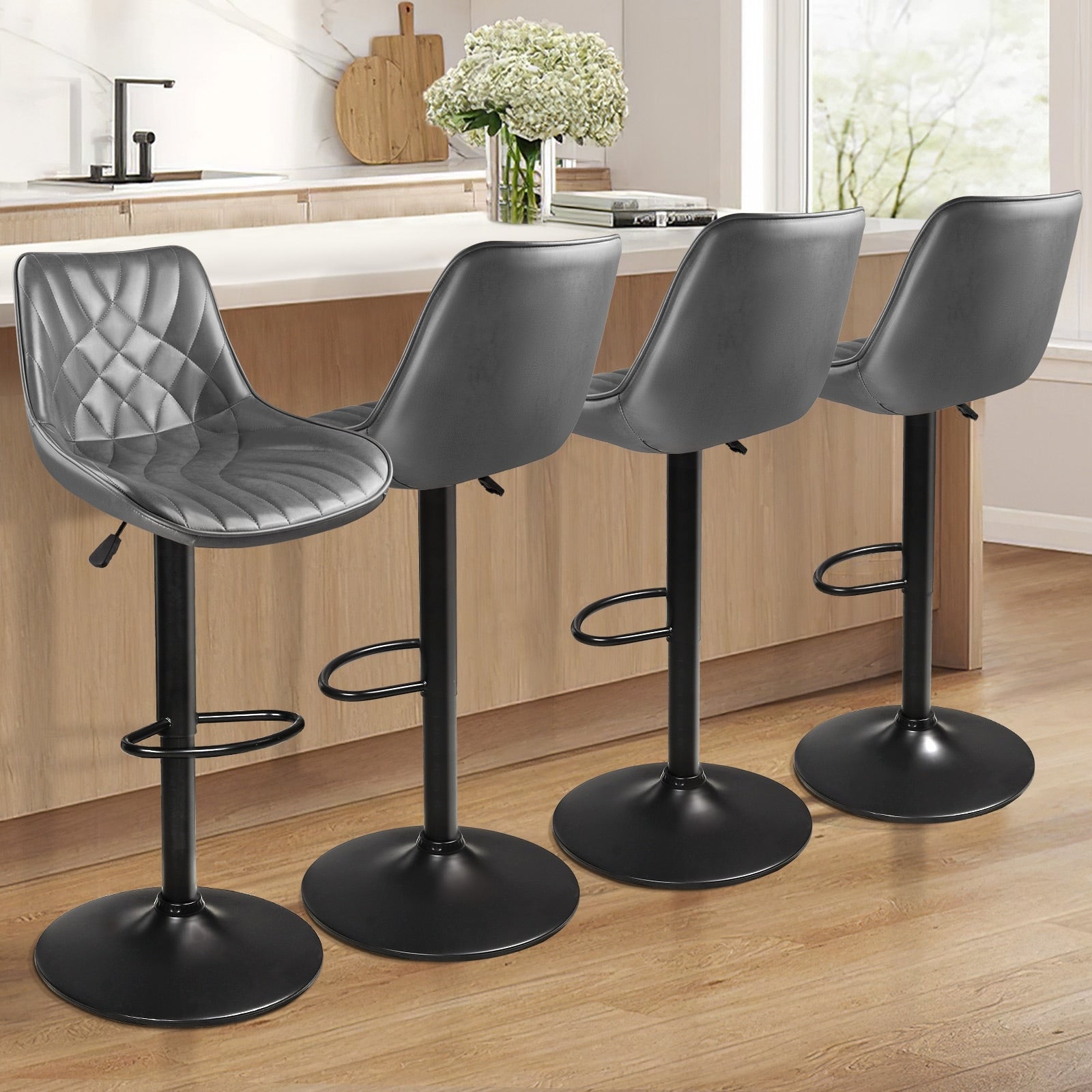 Bossin Adjustable Swivel Bar Stools with Backs – Counter Height
