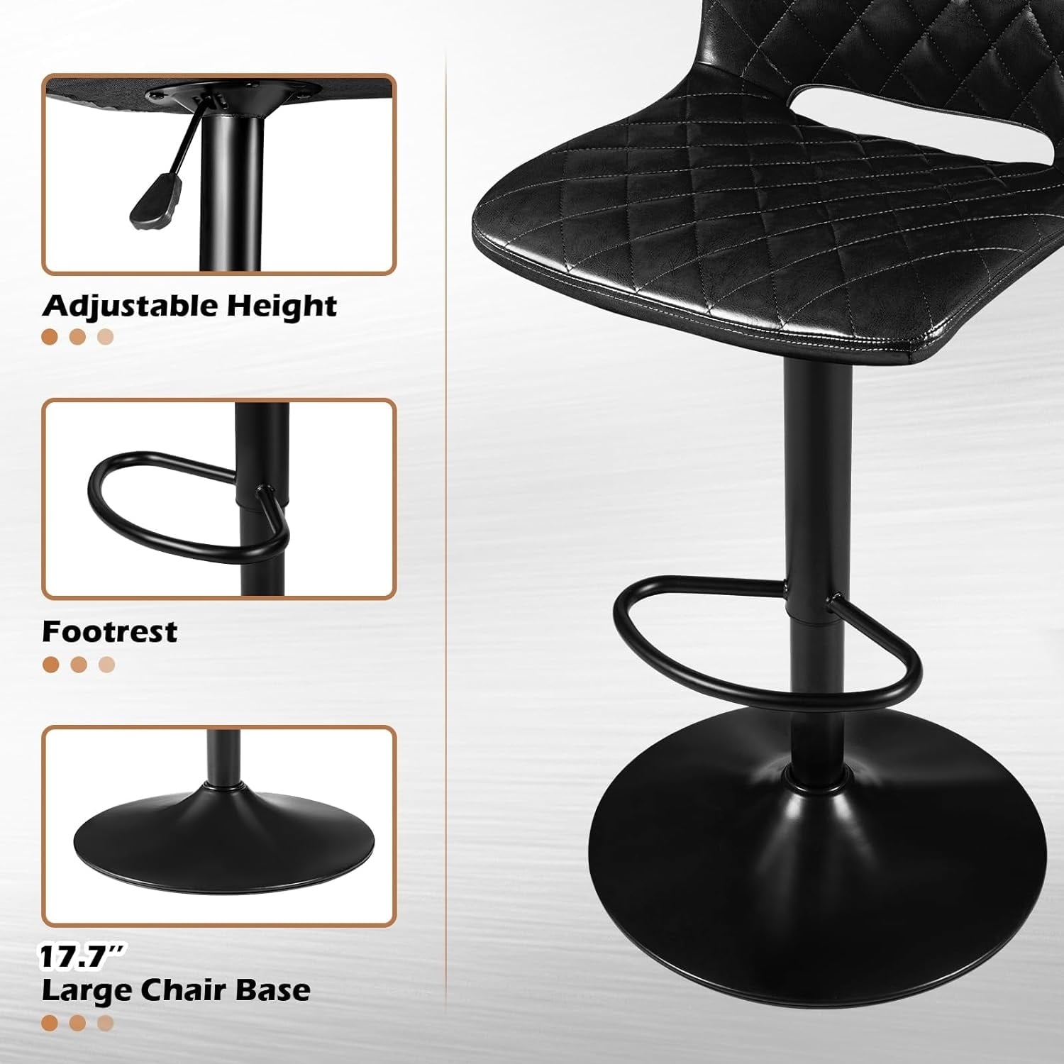 Bossin Adjustable Swivel Bar Stools with Backs – Counter Height