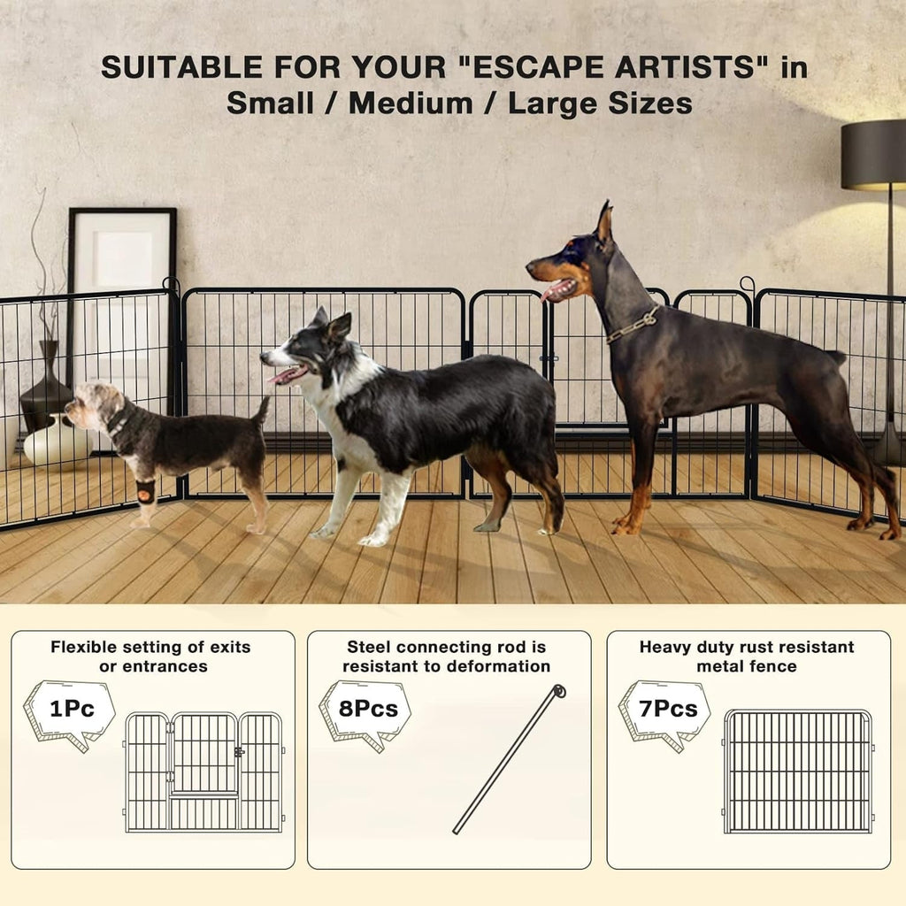 Bossin Dog Playpen Dog Kennel Pen Cage Dog Fence Exercise Pen with Doors 8/16/24 Panel