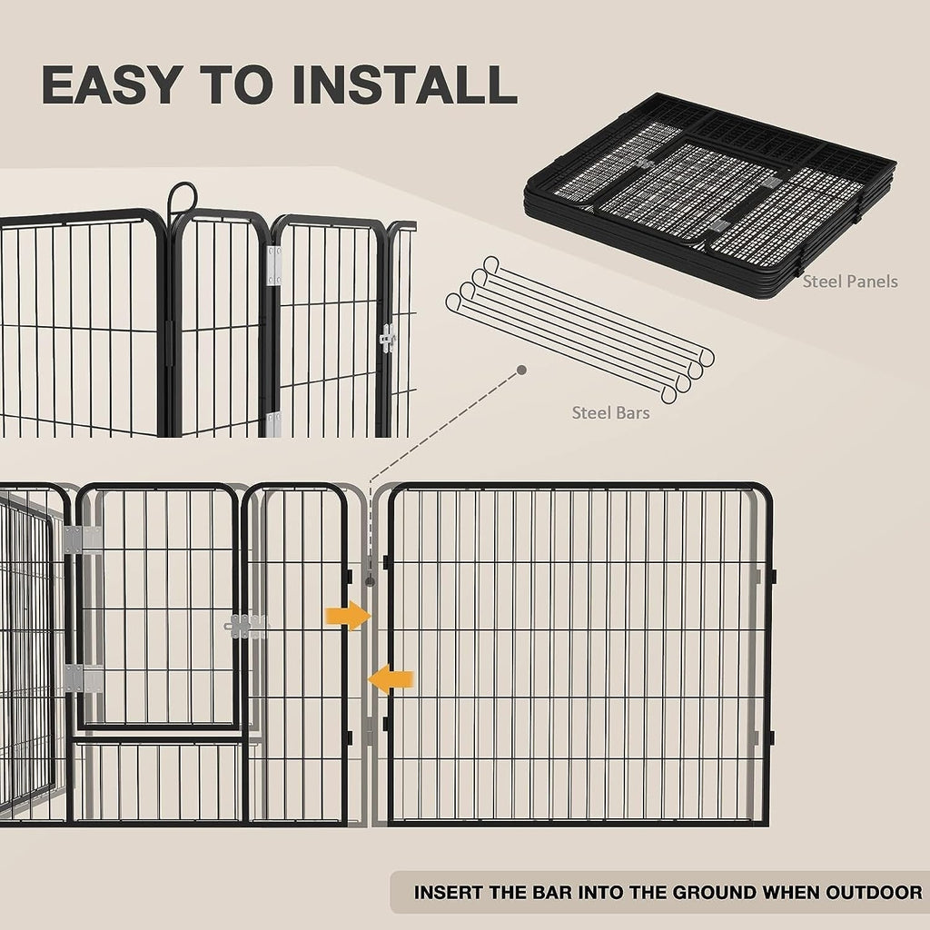 Bossin Dog Playpen Dog Kennel Pen Cage Dog Fence Exercise Pen with Doors 8/16/24 Panel